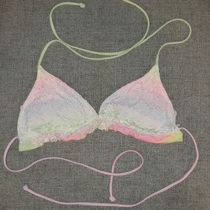 White and Rainbow Crocheted Bikini Top